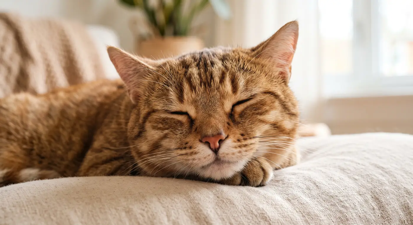 ひなたで眠るキジトラの猫