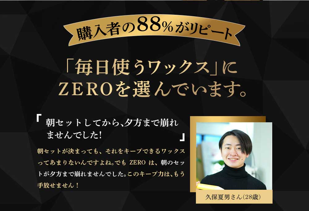 購入者の88％がリピート、毎日使うワックスにZEROを選んでいます